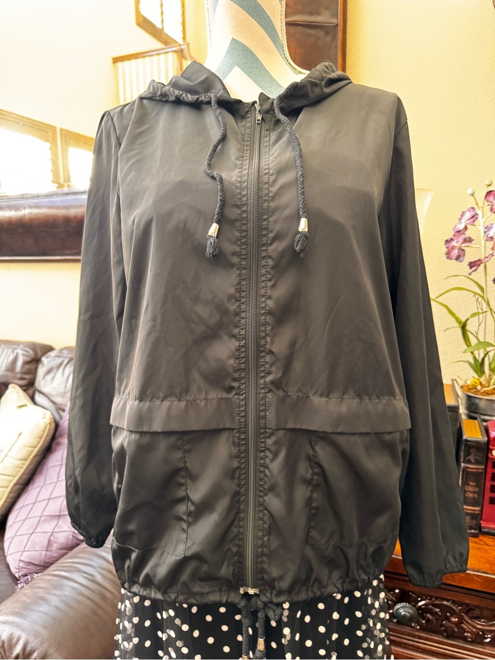 “Avoogue” Black Hooded Raincoat/Windbreaker Jacket - Women